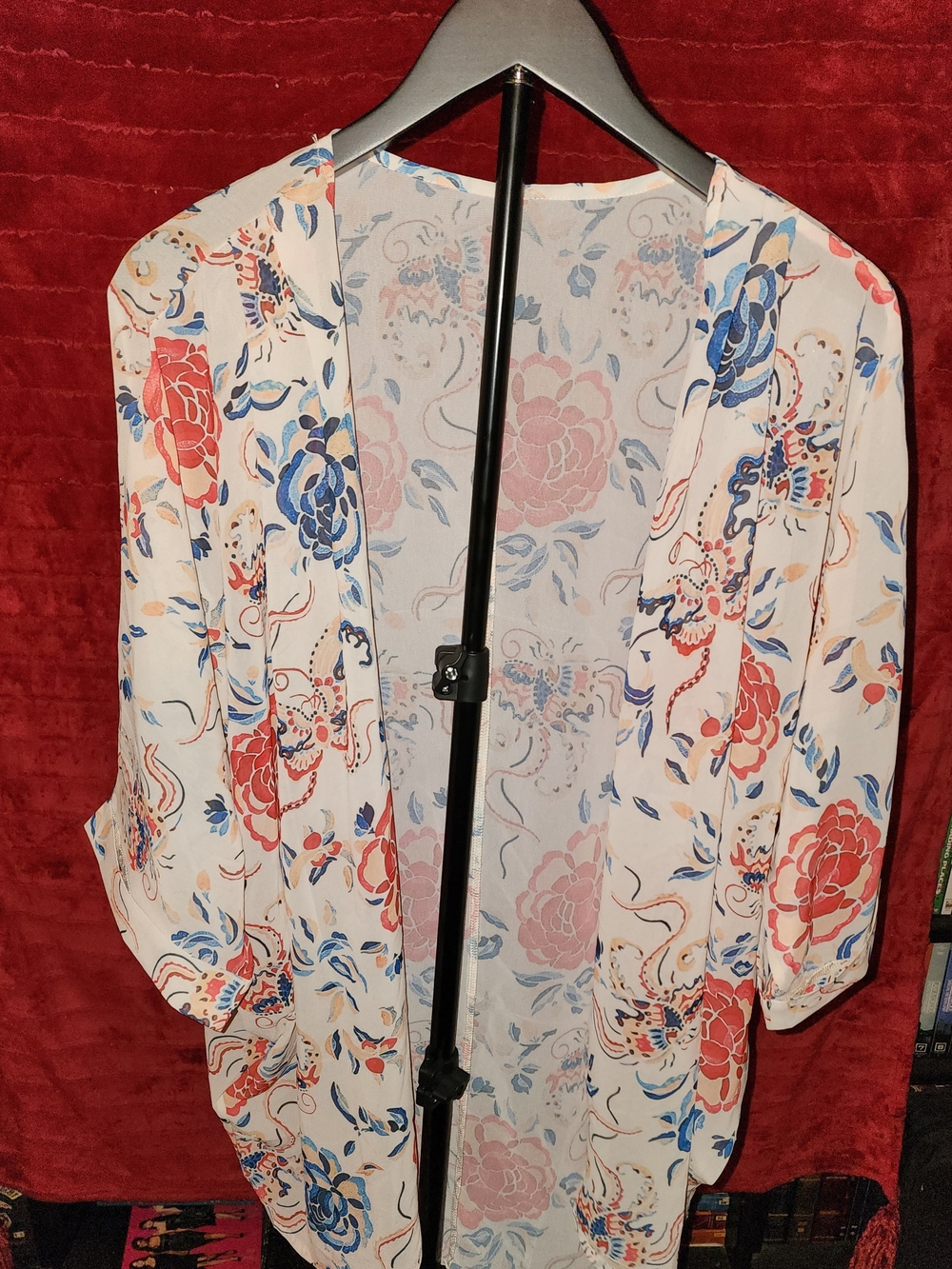 Floral Open-Front Kimono Jacket in White